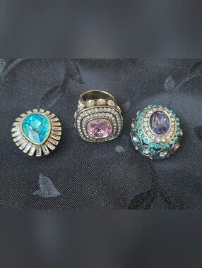 Heidi Daus Enchante Art Deco Style Magnetic Interchangeable 4pc Ring Set Sz 7